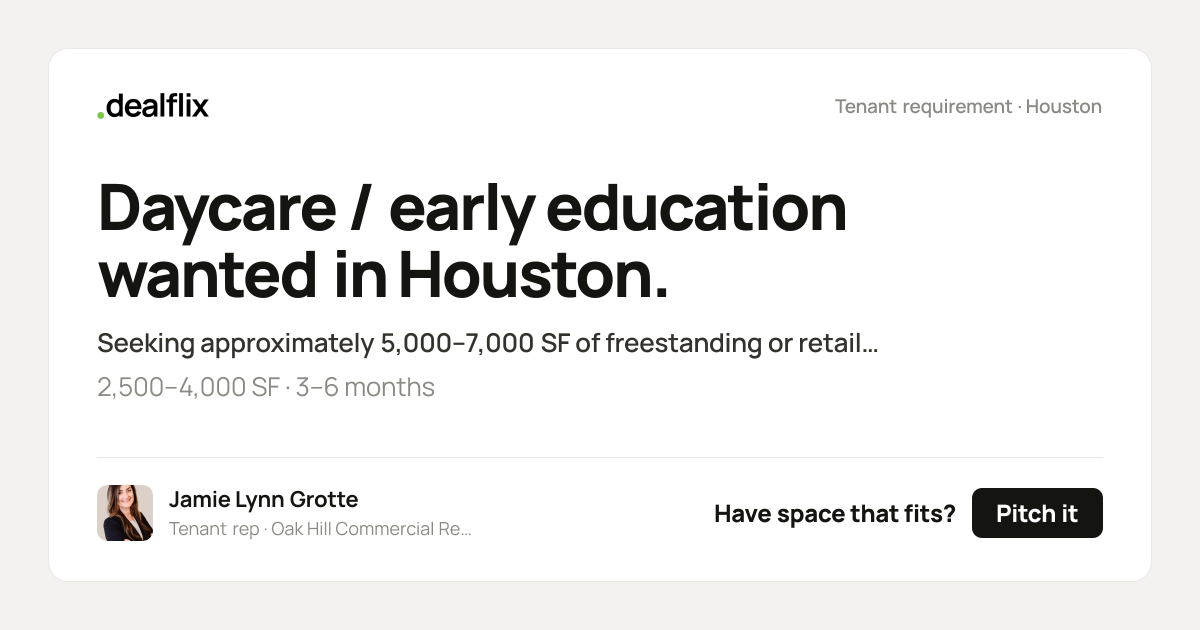 Daycare / early education · Tenant requirement · Dealflix